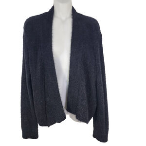 Calvin Klein Cardigan Sweater Women XL Black Fuzzy Open Front Long Sleeve Career